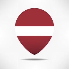 Latvia map pointers flag with shadow. Pin flag