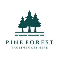 Creative abstract pine tree and pine forest Logo template design isolated background.Logos for badges,business,christmas,brands and natural products.