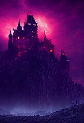 Spooky Dracula castle, Painting of haunted mansion