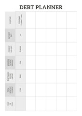 black and white debt planner