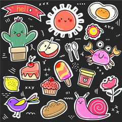 Doodle Kawaii various set fashion patch badges for sticker , postcard , invitation . vector illustration for kids