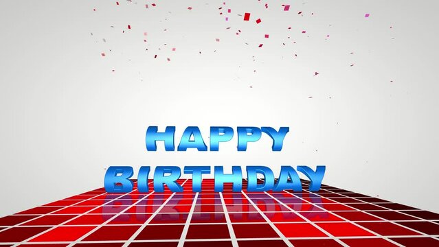 Happy Birthday 3D Animation with Confetti Falling. 4K Video
