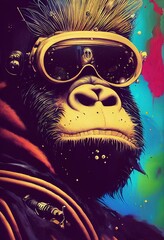 Porträt eines Punkaffen. Monkey-Rock-Musiker. Hipster-Affe mit Punkfrisur. 3D-Rendering © designprojects