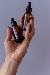 Cosmetic bottles for oil. Phermaceutical organic spray for massage and spa procedures