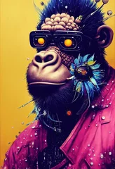 Porträt eines Punkaffen. Monkey-Rock-Musiker. Hipster-Affe mit Punkfrisur. 3D-Rendering © designprojects