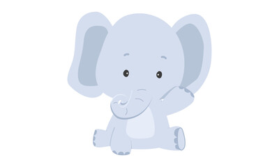 Baby boy elephant clipart. Simple cute elephant waving hand flat vector illustration. African baby animal for baby shower, nursery decoration, birthday invitation, greeting card. Baby boy concept
