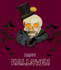 Halloween celebration vector illustration, editable, skull, sambrero de copa, bat and pumpkin are perfect for your Halloween celebration