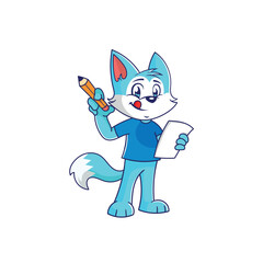 Cartoon funny fox, with a pencil. vector