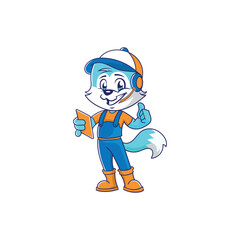 Cartoon funny fox, wearing headphones. vector