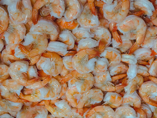 Cooked shrimp in the production line, shrimp industry