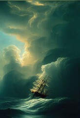 Fototapeta na wymiar Sea storm with clouds and strong winds. Landscape of a storm at sea.