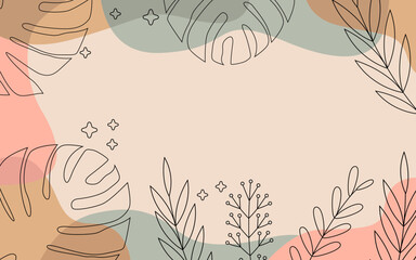 Hand drawn line minimalist leaves background