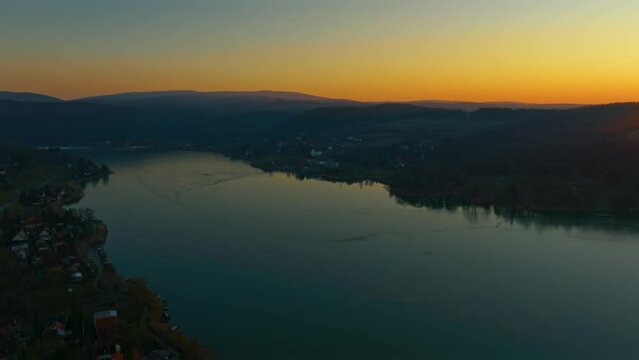 4k Aerial Footage, Lake With Sunset