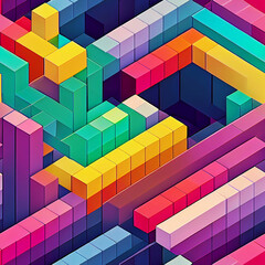 Isometric color tetris cubes, seamless pattern