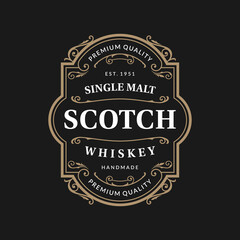 Vintage frame logo. Antique packaging label. Suitable for whiskey, bourbon, scotch, wine, vodka, rum, beer, distillery, etc.