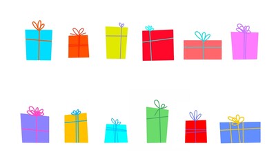 cute horizontal illustration. many colorful, beautifully wrapped gifts for any occasion on a white background. the concept of shopping and preparing for the celebration