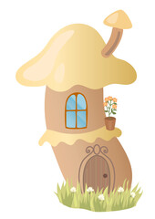 Mushroom house carton illustration. PNG with transparent background.