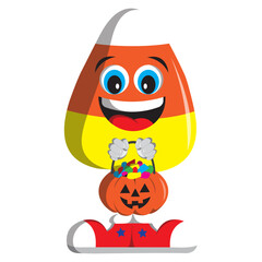 Friendly Candy Corn person trick or treating. (Flat)