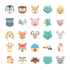 Birds and Animals Faces Colored Vector Icons