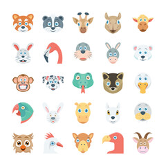 Birds and Animals Faces Colored Vector Icons 