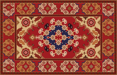 Geometric ethnic clipart. Arabian ornamental carpet with decorative elements. Persian abstract folk rug design.Ottoman carpets.