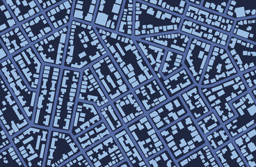 View from above the map buildings. Detailed view of city from above. City top view. Abstract background. Map navigation to own house. Flat style, Vector, illustration isolated.