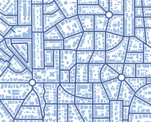 View from above the map buildings. Detailed view of city from above. City top view. Abstract background. Map navigation to own house. Flat style, Vector, illustration isolated.