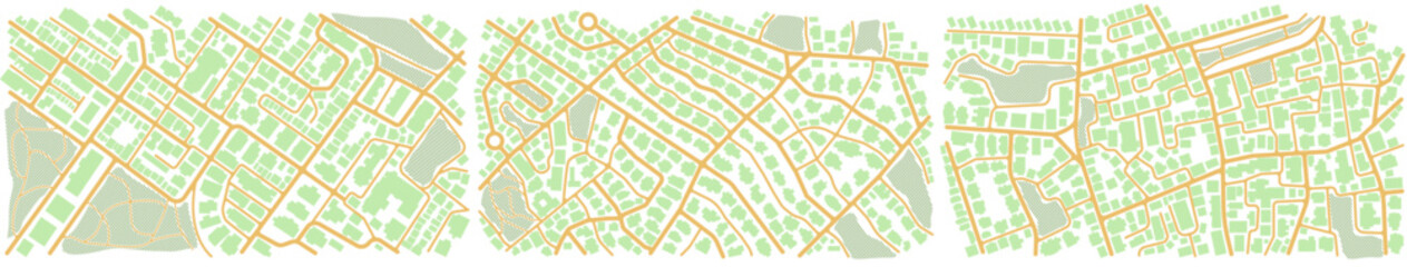 View from above the map buildings. Detailed view of city from above. City top view. Abstract background. Map navigation to own house. Flat style, Vector, illustration isolated.