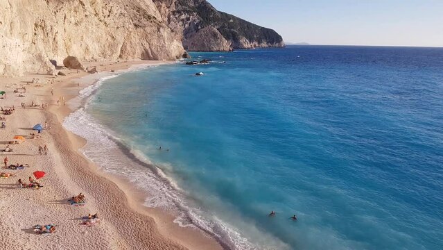 Porto Katsiki Beach and the beautiful turquoise blue Ionian Sea surrounding the Greek island of Lefkada