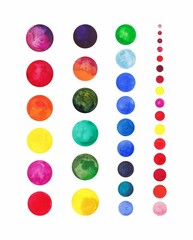 Watercolor bright colorful circles. Pallets of watercolor colors. Simple paint.