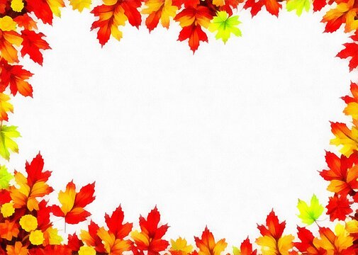 Digital drawing of nature floral autumn background with beautiful leafs in painting on paper style