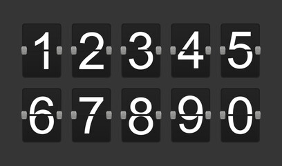 Countdown scoreboard numbers.  Mechanical retro airport flipboard. Clicker mockup
