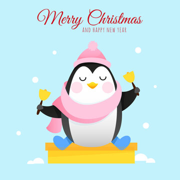 Cute penguin with christmas bells