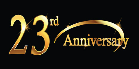23rd Anniversary celebration. Gold Luxury Banner of 23rd Anniversary celebration. twenty-third celebration card. Vector anniversary