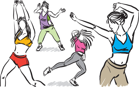 dancers fitness healthy lifestyle hip hop dance women vector illustration