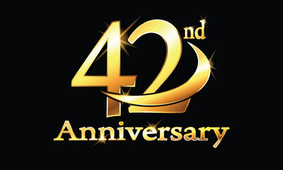 42 year anniversary celebration logo. 42nd Anniversary celebration. Gold Luxury Banner of 42nd Anniversary celebration. forty-second celebration card. Vector anniversary