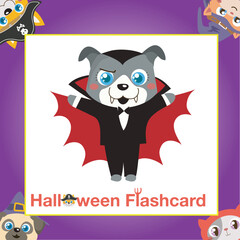 Cute animal flashcard for children. Printable Halloween game card. Ready to print. Educational card for preschool. Vector illustration.