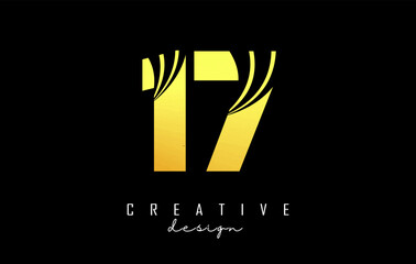 Golden Creative number 17 1 7 logo with leading lines and road concept design. Number with geometric design.