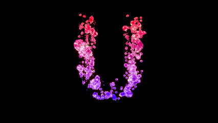 fancy fashion gem stones font, red and rose letter U, isolated - object 3D illustration