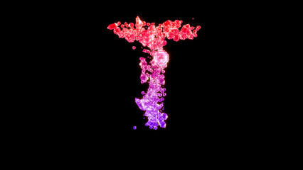 fancy glamour gems font, red and rose letter T, isolated - object 3D illustration