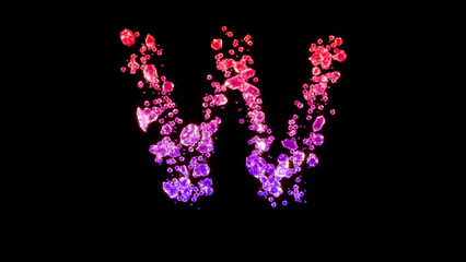 fancy fashion gems alphabet, red and purple letter W, isolated - object 3D rendering