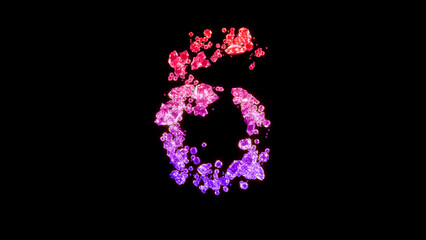 fancy luxury brilliants alphabet, red and pink number 6, isolated - object 3D rendering