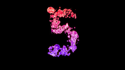fancy fashion diamonds alphabet, red and purple number 5, isolated - object 3D rendering