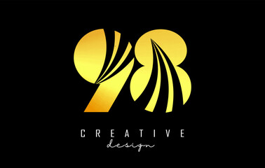 Golden Creative number 98 9 8 logo with leading lines and road concept design. Letter with geometric design. Vector Illustration with number and creative cuts.