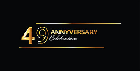 49 Year Anniversary celebration Vector Design. 49th Anniversary celebration. Gold Luxury Banner of 49th Anniversary celebration. forty-nine celebration card. Vector anniversary