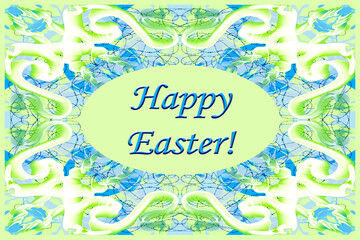 Happy Easter! Postcard template, colored background, 3D ornament, space for text