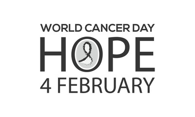 World cancer day 4 february text. Typography design for poster banner and post on social media. Hope word with violet ribbon symbol. 