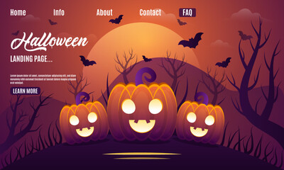 Halloween Sale banner illustration with pumpkins, cemetery and flying bats on orange background. Vector Holiday design template with typography lettering for offer, coupon, celebration banner, voucher