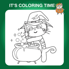 Educational printable coloring worksheet. Cute Halloween illustration. Vector outline for coloring page.