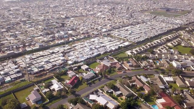 Aerial of township and wealthy houses in South Africa, inequality